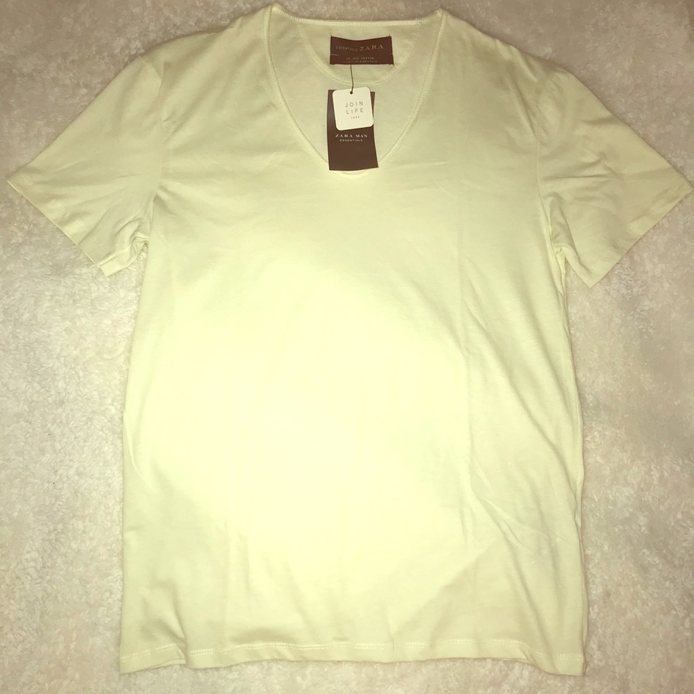 Zara Man Essential Cotton Beige V Neck Size S